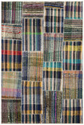 Striped Over Dyed Kilim Patchwork Unique Rug 5'1'' x 7'7'' ft 155 x 230 cm
