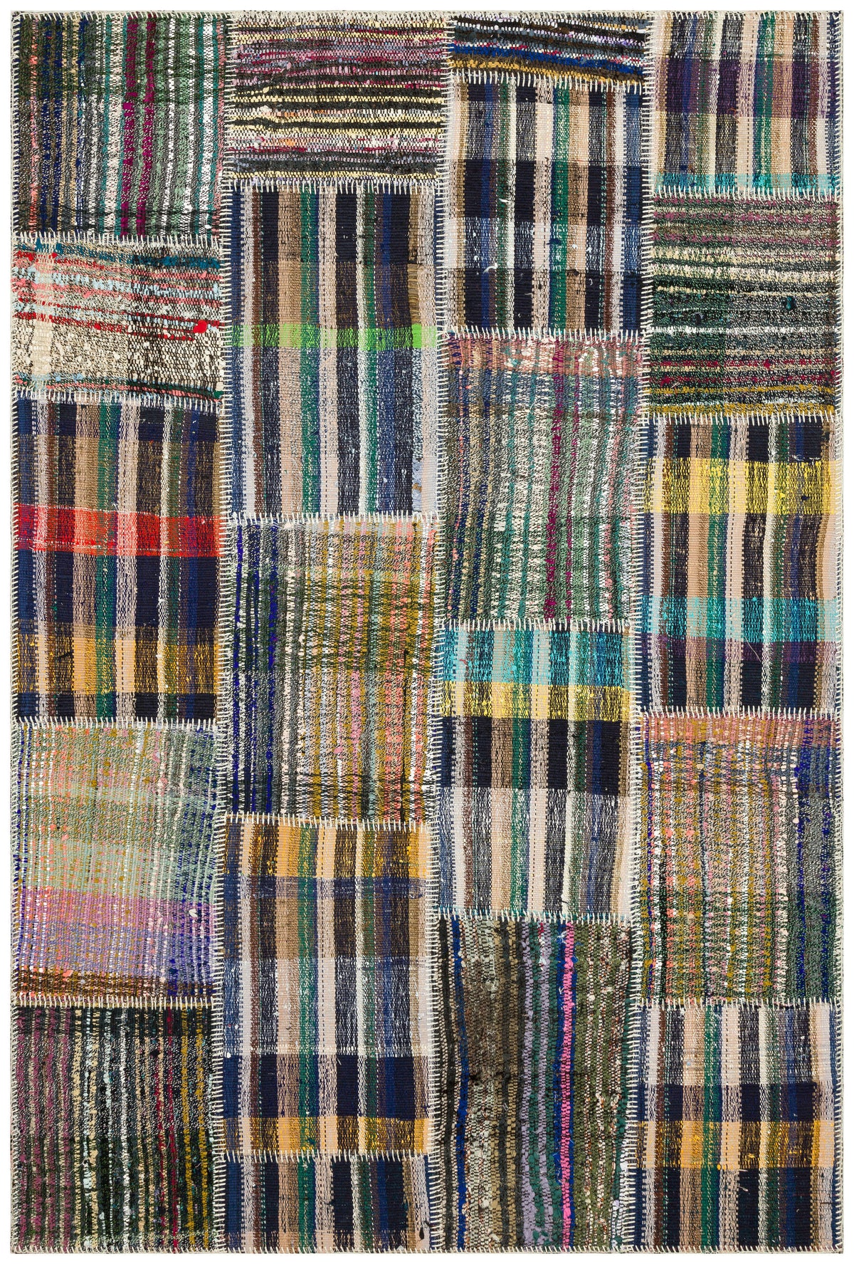 Striped Over Dyed Kilim Patchwork Unique Rug 5&#39;1&#39;&#39; x 7&#39;7&#39;&#39; ft 155 x 230 cm