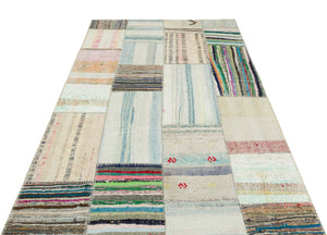 Striped Over Dyed Kilim Patchwork Unique Rug 5'1'' x 7'10'' ft 155 x 240 cm