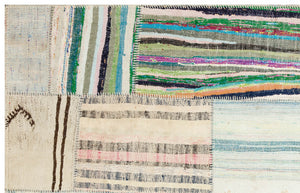 Striped Over Dyed Kilim Patchwork Unique Rug 5'1'' x 7'10'' ft 155 x 240 cm