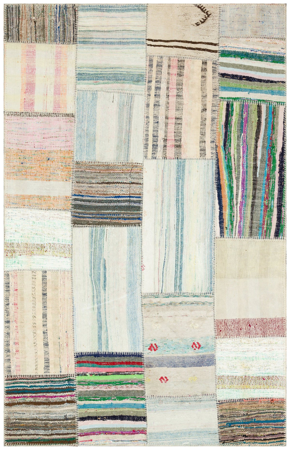Striped Over Dyed Kilim Patchwork Unique Rug 5&#39;1&#39;&#39; x 7&#39;10&#39;&#39; ft 155 x 240 cm