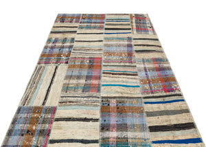 Striped Over Dyed Kilim Patchwork Unique Rug 5'1'' x 7'7'' ft 156 x 231 cm