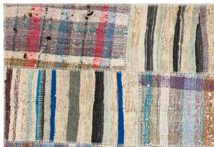 Striped Over Dyed Kilim Patchwork Unique Rug 5'1'' x 7'7'' ft 156 x 231 cm