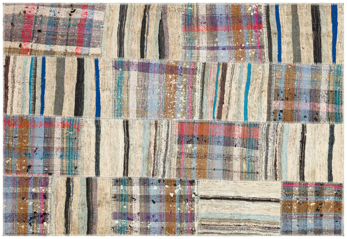 Striped Over Dyed Kilim Patchwork Unique Rug 5&#39;1&#39;&#39; x 7&#39;7&#39;&#39; ft 156 x 231 cm