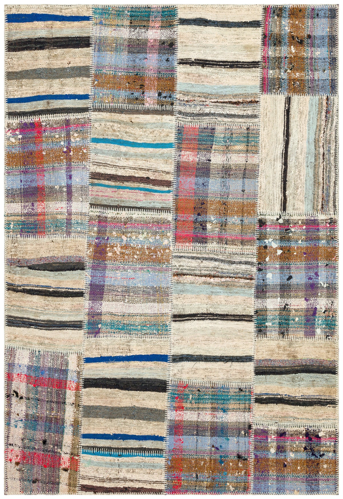 Striped Over Dyed Kilim Patchwork Unique Rug 5&#39;1&#39;&#39; x 7&#39;7&#39;&#39; ft 156 x 231 cm
