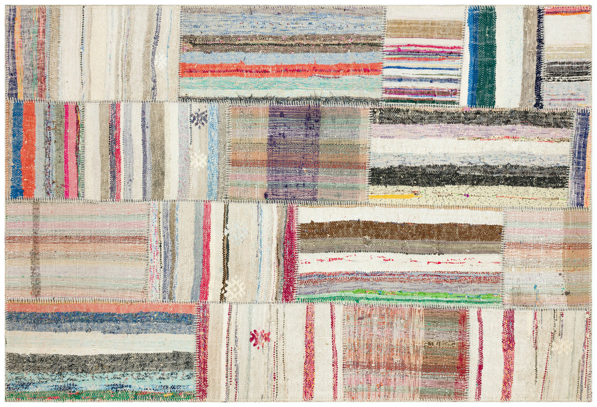 Striped Over Dyed Kilim Patchwork Unique Rug 5&#39;2&#39;&#39; x 7&#39;8&#39;&#39; ft 157 x 234 cm