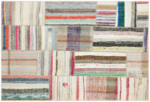 Striped Over Dyed Kilim Patchwork Unique Rug 5'2'' x 7'8'' ft 157 x 234 cm