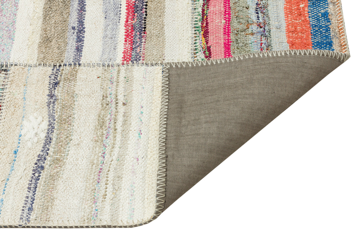 Striped Over Dyed Kilim Patchwork Unique Rug 5&#39;2&#39;&#39; x 7&#39;8&#39;&#39; ft 157 x 234 cm