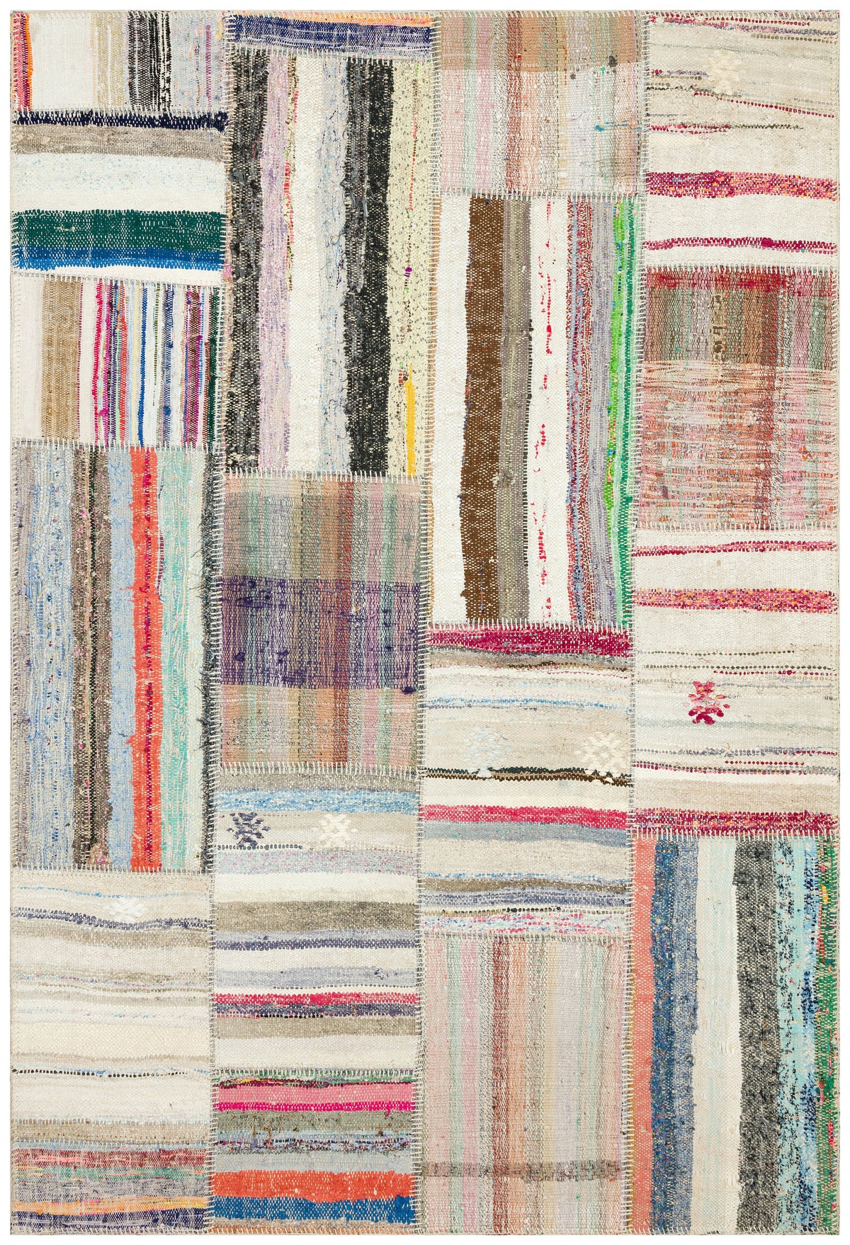 Striped Over Dyed Kilim Patchwork Unique Rug 5&#39;2&#39;&#39; x 7&#39;8&#39;&#39; ft 157 x 234 cm