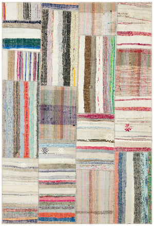 Striped Over Dyed Kilim Patchwork Unique Rug 5'2'' x 7'8'' ft 157 x 234 cm