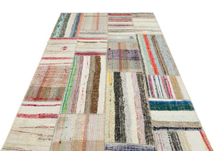 Striped Over Dyed Kilim Patchwork Unique Rug 5'2'' x 7'8'' ft 157 x 234 cm