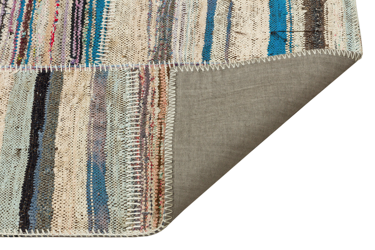 Striped Over Dyed Kilim Patchwork Unique Rug 4&#39;11&#39;&#39; x 7&#39;7&#39;&#39; ft 151 x 231 cm