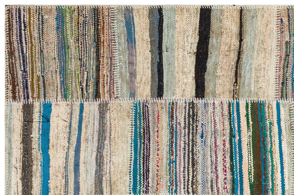 Striped Over Dyed Kilim Patchwork Unique Rug 4&#39;11&#39;&#39; x 7&#39;7&#39;&#39; ft 151 x 231 cm