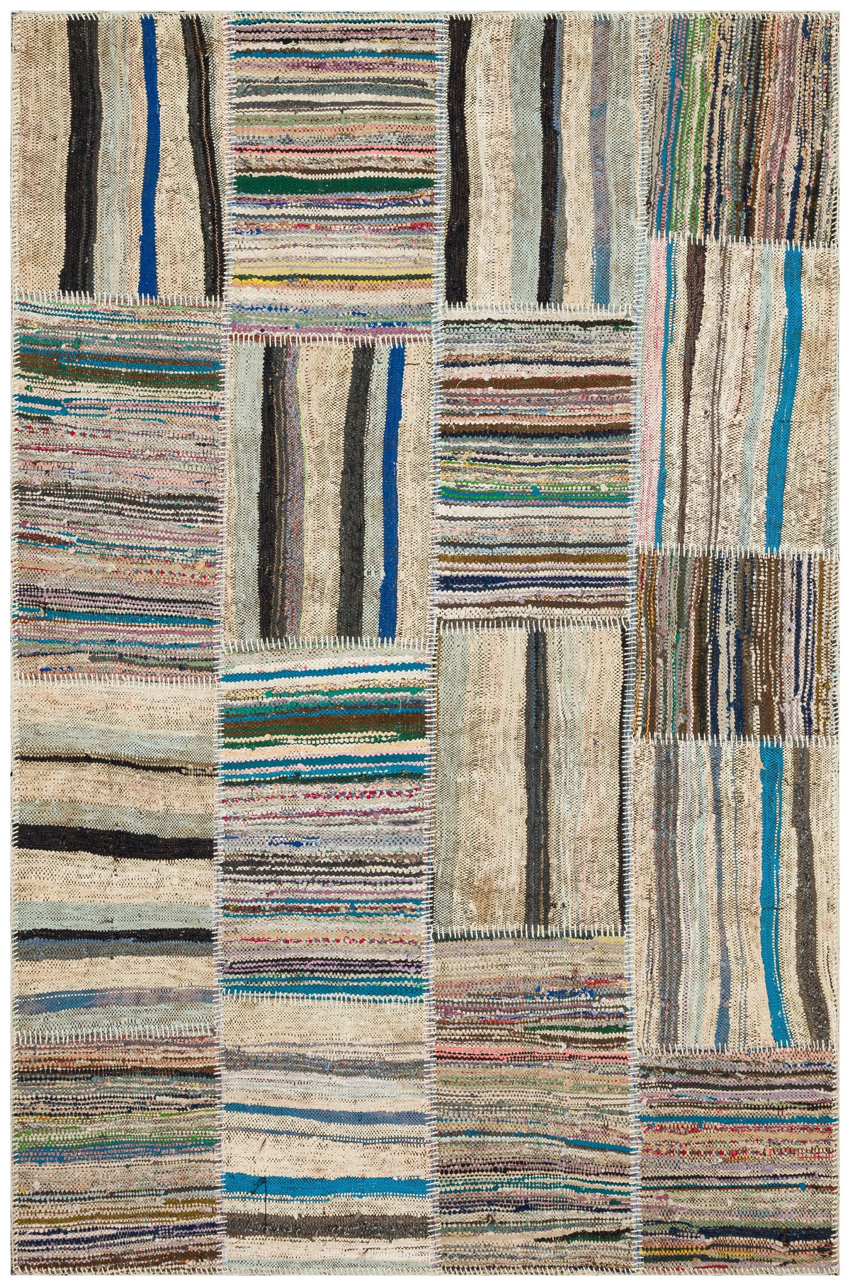 Striped Over Dyed Kilim Patchwork Unique Rug 4&#39;11&#39;&#39; x 7&#39;7&#39;&#39; ft 151 x 231 cm