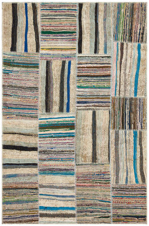 Striped Over Dyed Kilim Patchwork Unique Rug 4'11'' x 7'7'' ft 151 x 231 cm
