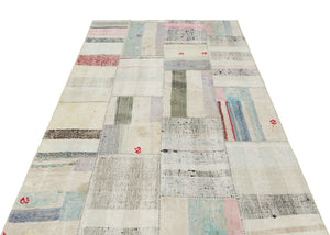 Striped Over Dyed Kilim Patchwork Unique Rug 5'1'' x 7'7'' ft 155 x 230 cm