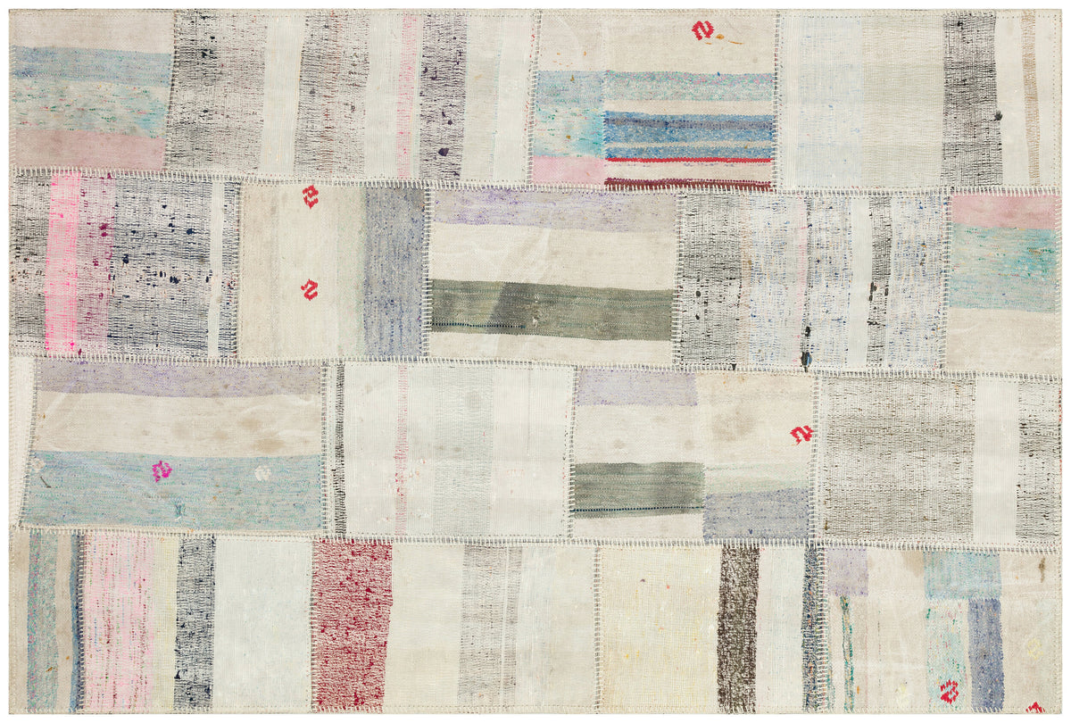 Striped Over Dyed Kilim Patchwork Unique Rug 5&#39;1&#39;&#39; x 7&#39;7&#39;&#39; ft 155 x 230 cm