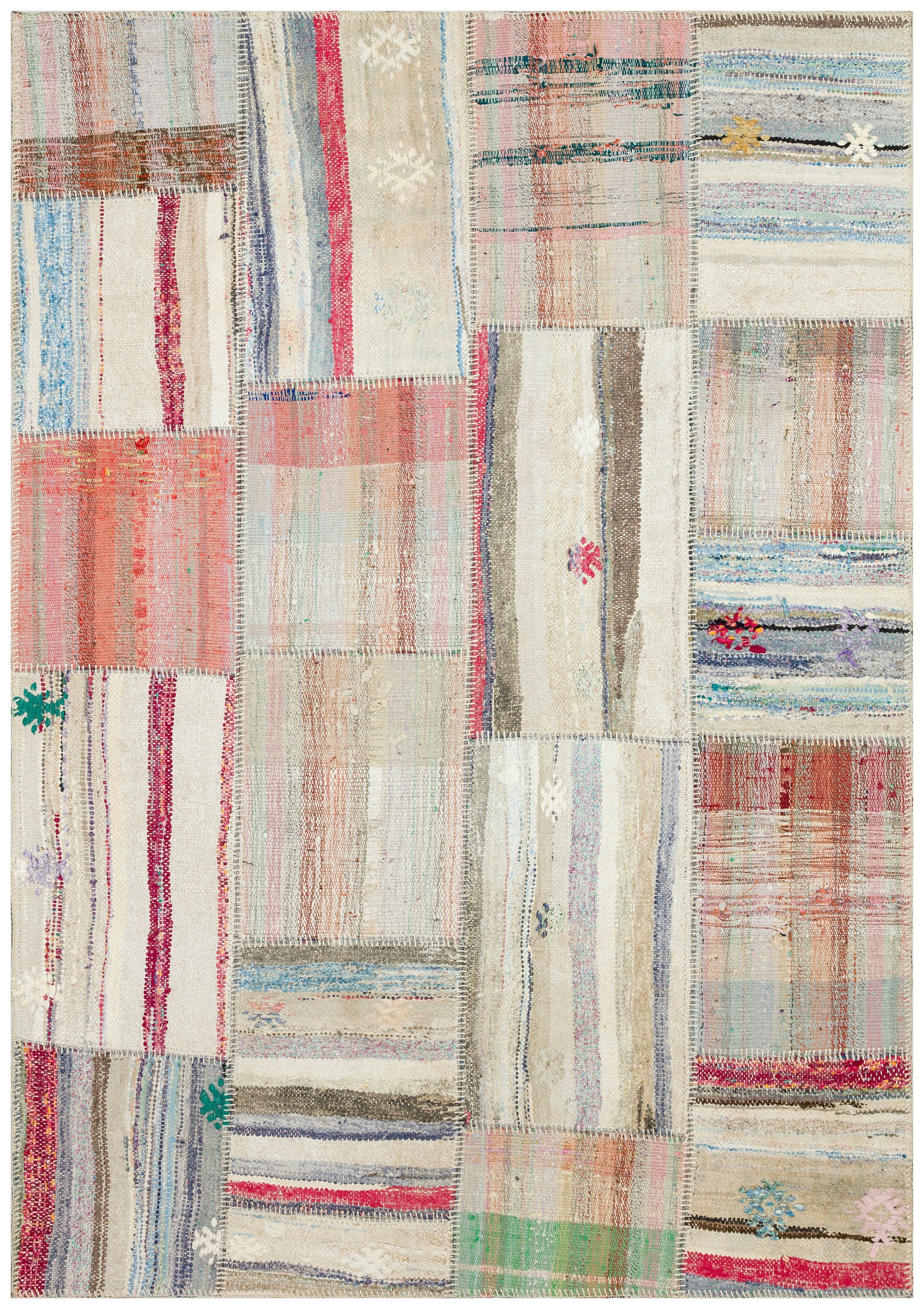 Striped Over Dyed Kilim Patchwork Unique Rug 5'3'' x 7'5'' ft 159 x 227 cm