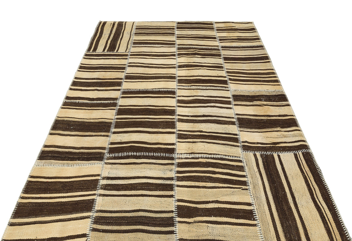 Striped Over Dyed Kilim Patchwork Unique Rug 5&#39;2&#39;&#39; x 7&#39;3&#39;&#39; ft 158 x 221 cm