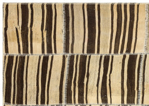 Striped Over Dyed Kilim Patchwork Unique Rug 5'2'' x 7'3'' ft 158 x 221 cm