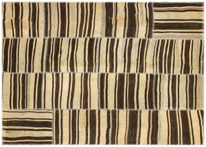Striped Over Dyed Kilim Patchwork Unique Rug 5'2'' x 7'3'' ft 158 x 221 cm