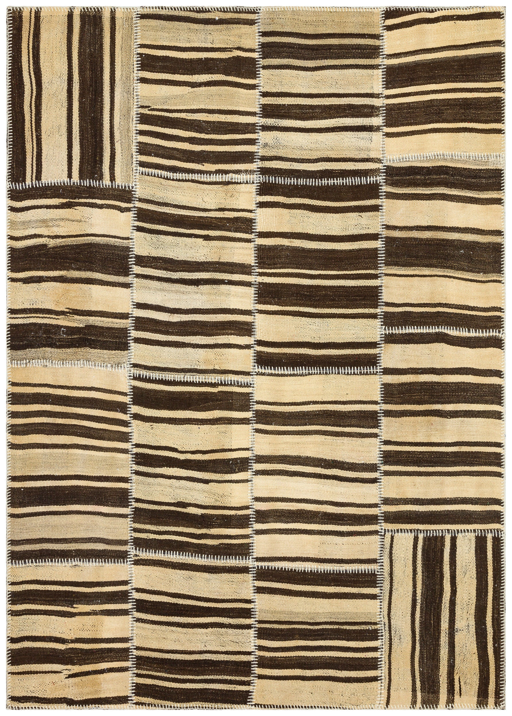 Striped Over Dyed Kilim Patchwork Unique Rug 5'2'' x 7'3'' ft 158 x 221 cm