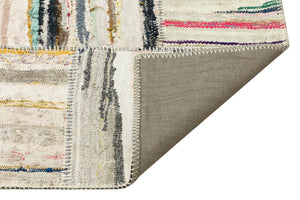 Striped Over Dyed Rug | Kilim Patchwork | Turkish Rug | Hand Weaving Rug  | Bedroom Rug | Wool Rug | Vintage Rug | Tumbled Rug  | Naturel Rug | Boho Rug I Colored Rug I 5'2'' x 7'7'' ft 157 x 232 cm