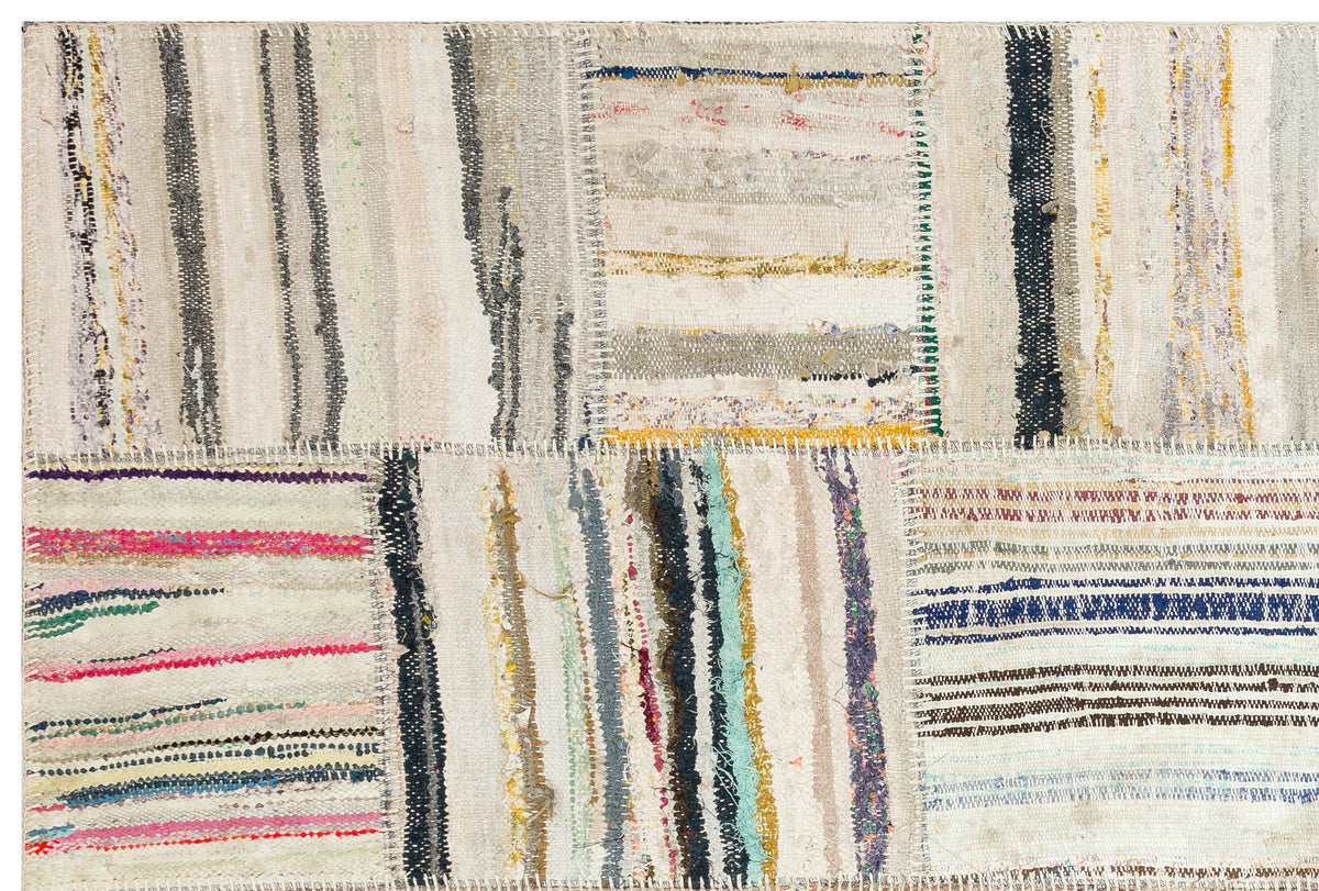 Striped Over Dyed Rug | Kilim Patchwork | Turkish Rug | Hand Weaving Rug  | Bedroom Rug | Wool Rug | Vintage Rug | Tumbled Rug  | Naturel Rug | Boho Rug I Colored Rug I 5&#39;2&#39;&#39; x 7&#39;7&#39;&#39; ft 157 x 232 cm