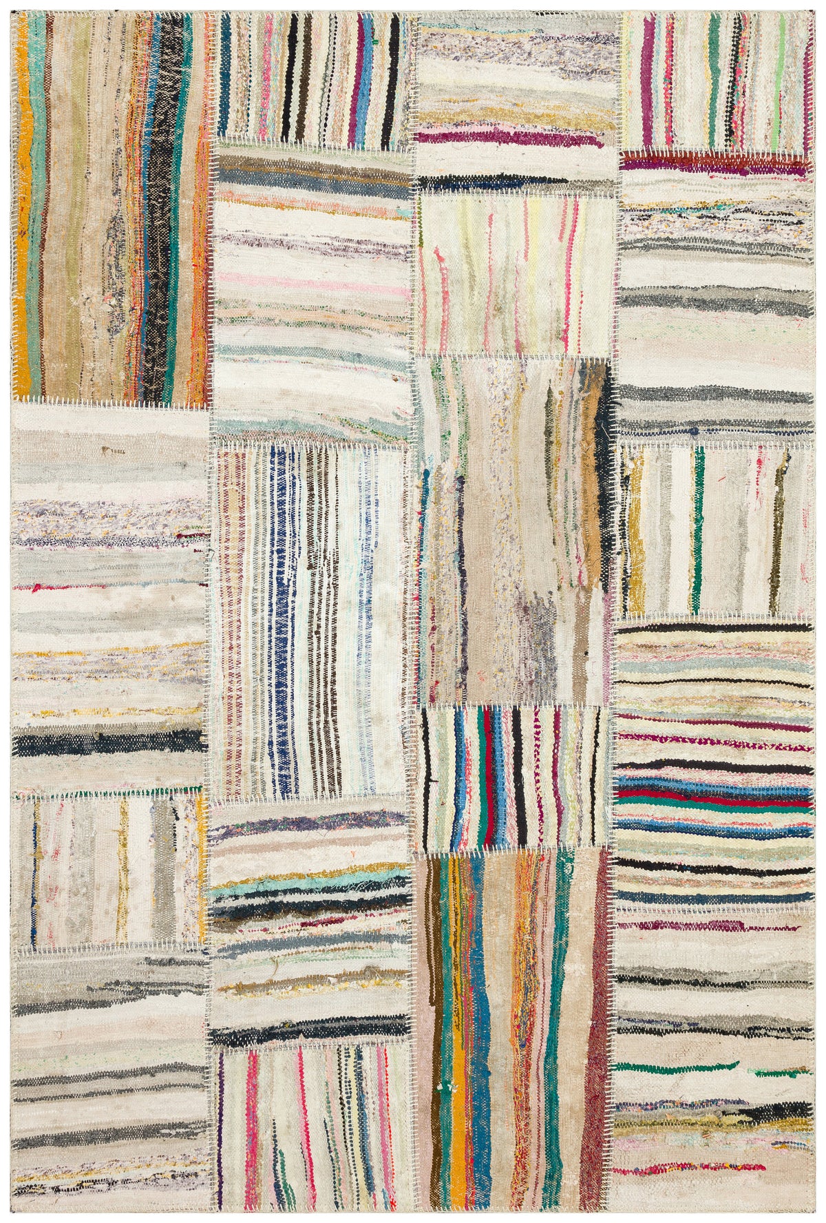 Striped Over Dyed Rug | Kilim Patchwork | Turkish Rug | Hand Weaving Rug  | Bedroom Rug | Wool Rug | Vintage Rug | Tumbled Rug  | Naturel Rug | Boho Rug I Colored Rug I 5&#39;2&#39;&#39; x 7&#39;7&#39;&#39; ft 157 x 232 cm