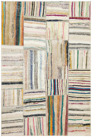 Striped Over Dyed Rug | Kilim Patchwork | Turkish Rug | Hand Weaving Rug  | Bedroom Rug | Wool Rug | Vintage Rug | Tumbled Rug  | Naturel Rug | Boho Rug I Colored Rug I 5'2'' x 7'7'' ft 157 x 232 cm