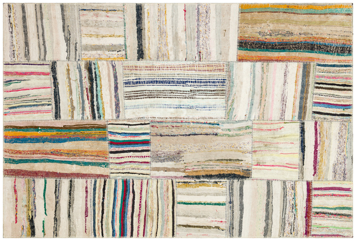 Striped Over Dyed Rug | Kilim Patchwork | Turkish Rug | Hand Weaving Rug  | Bedroom Rug | Wool Rug | Vintage Rug | Tumbled Rug  | Naturel Rug | Boho Rug I Colored Rug I 5&#39;2&#39;&#39; x 7&#39;7&#39;&#39; ft 157 x 232 cm