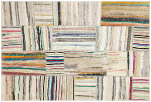 Striped Over Dyed Rug | Kilim Patchwork | Turkish Rug | Hand Weaving Rug  | Bedroom Rug | Wool Rug | Vintage Rug | Tumbled Rug  | Naturel Rug | Boho Rug I Colored Rug I 5'2'' x 7'7'' ft 157 x 232 cm