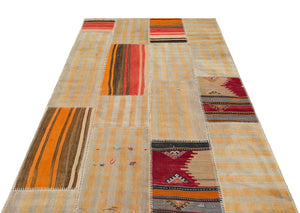 Striped Over Dyed Kilim Patchwork Unique Rug 5'2'' x 7'8'' ft 157 x 234 cm