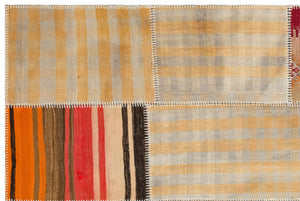 Striped Over Dyed Kilim Patchwork Unique Rug 5'2'' x 7'8'' ft 157 x 234 cm