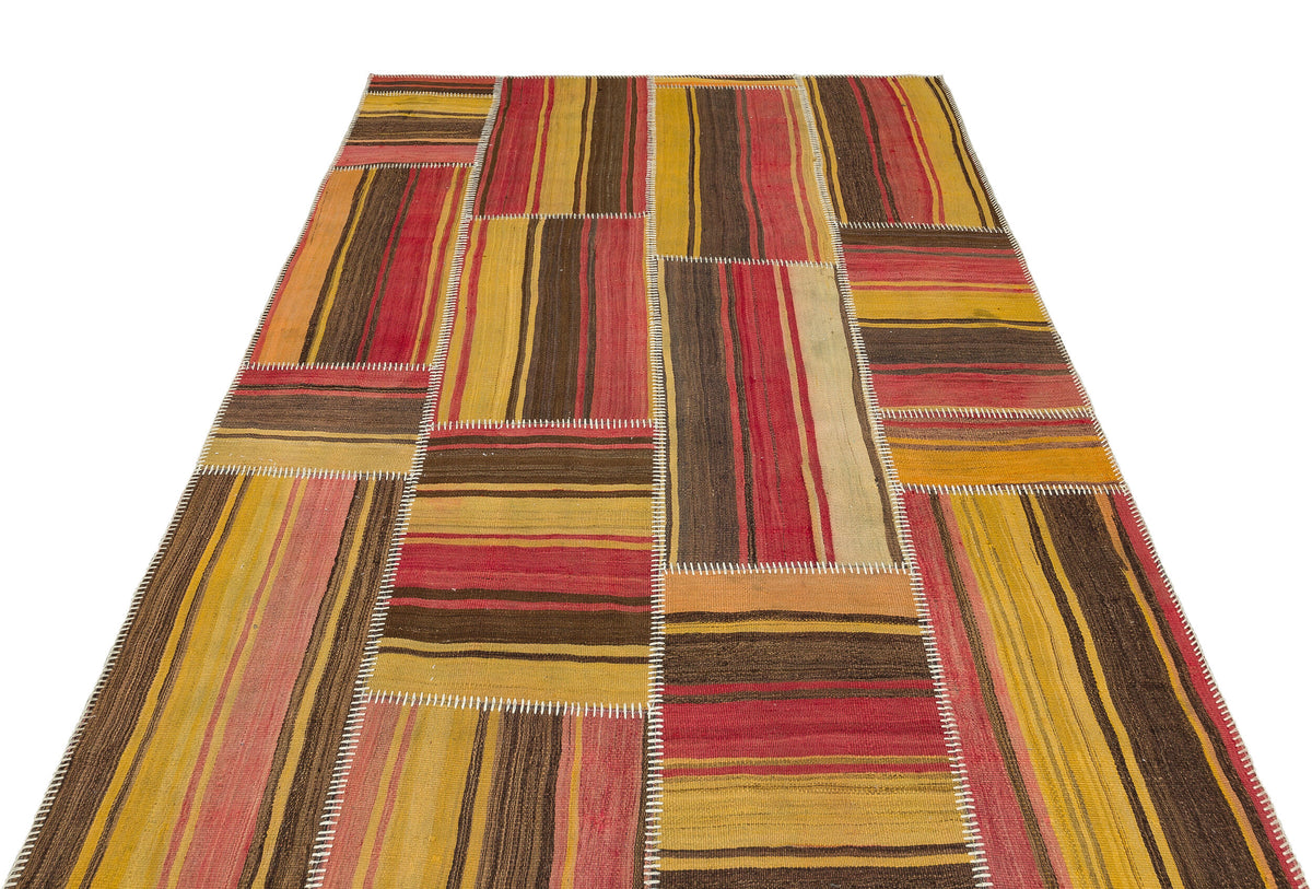 Striped Over Dyed Kilim Patchwork Unique Rug 5&#39;3&#39;&#39; x 7&#39;7&#39;&#39; ft 161 x 231 cm
