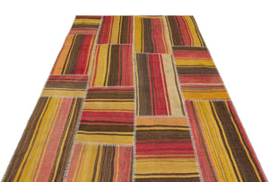 Striped Over Dyed Kilim Patchwork Unique Rug 5'3'' x 7'7'' ft 161 x 231 cm