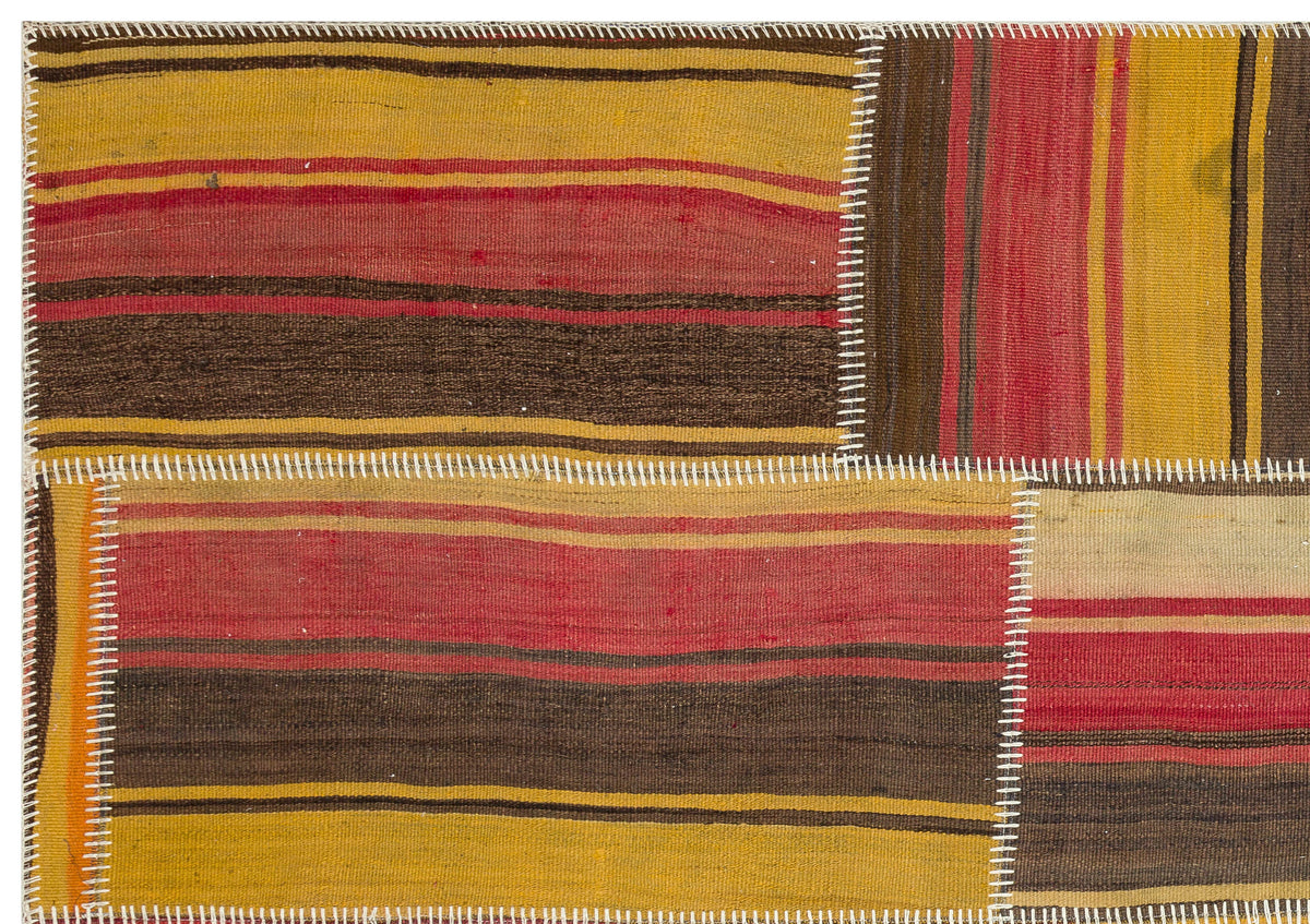 Striped Over Dyed Kilim Patchwork Unique Rug 5&#39;3&#39;&#39; x 7&#39;7&#39;&#39; ft 161 x 231 cm