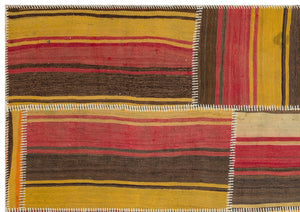 Striped Over Dyed Kilim Patchwork Unique Rug 5'3'' x 7'7'' ft 161 x 231 cm