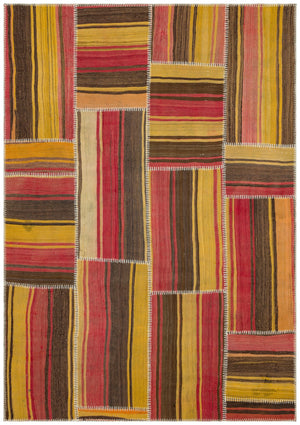 Striped Over Dyed Kilim Patchwork Unique Rug 5'3'' x 7'7'' ft 161 x 231 cm