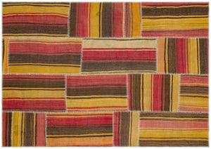 Striped Over Dyed Kilim Patchwork Unique Rug 5'3'' x 7'7'' ft 161 x 231 cm