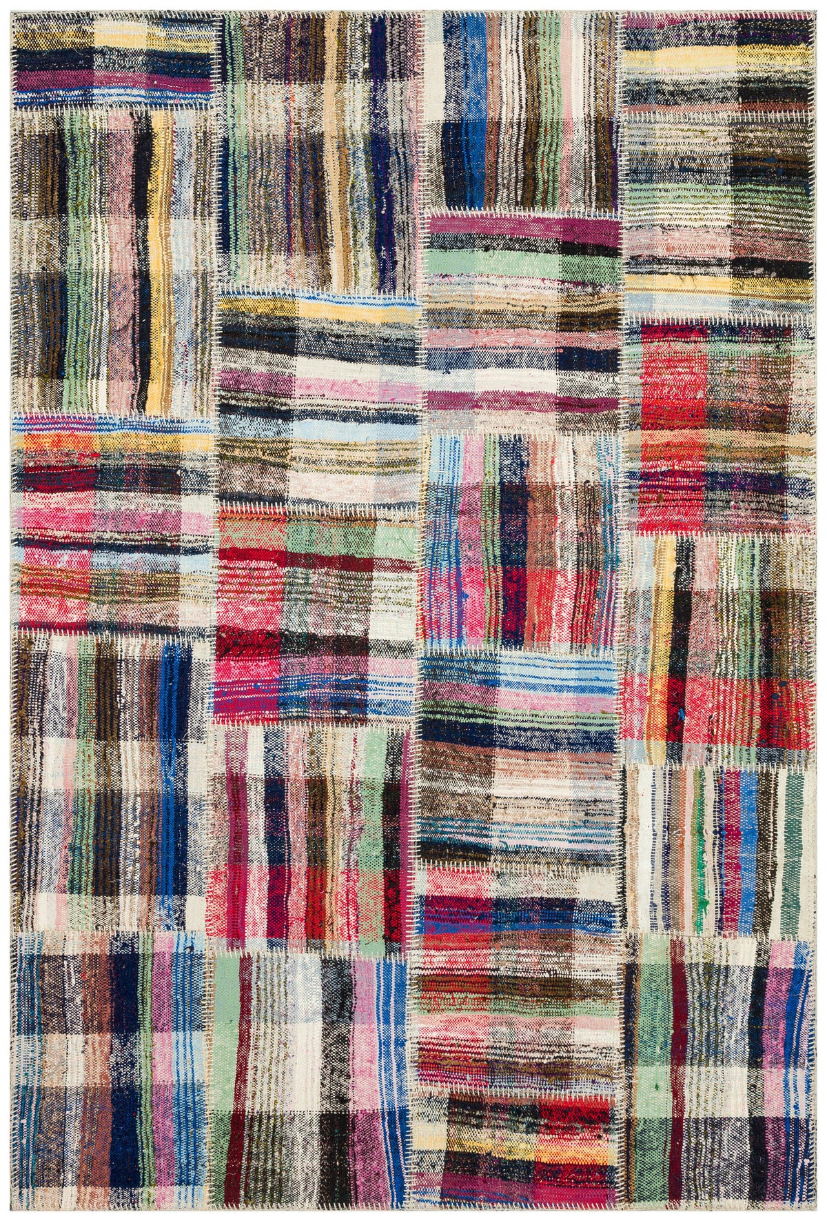 Striped Over Dyed Kilim Patchwork Unique Rug 5&#39;2&#39;&#39; x 7&#39;9&#39;&#39; ft 158 x 235 cm