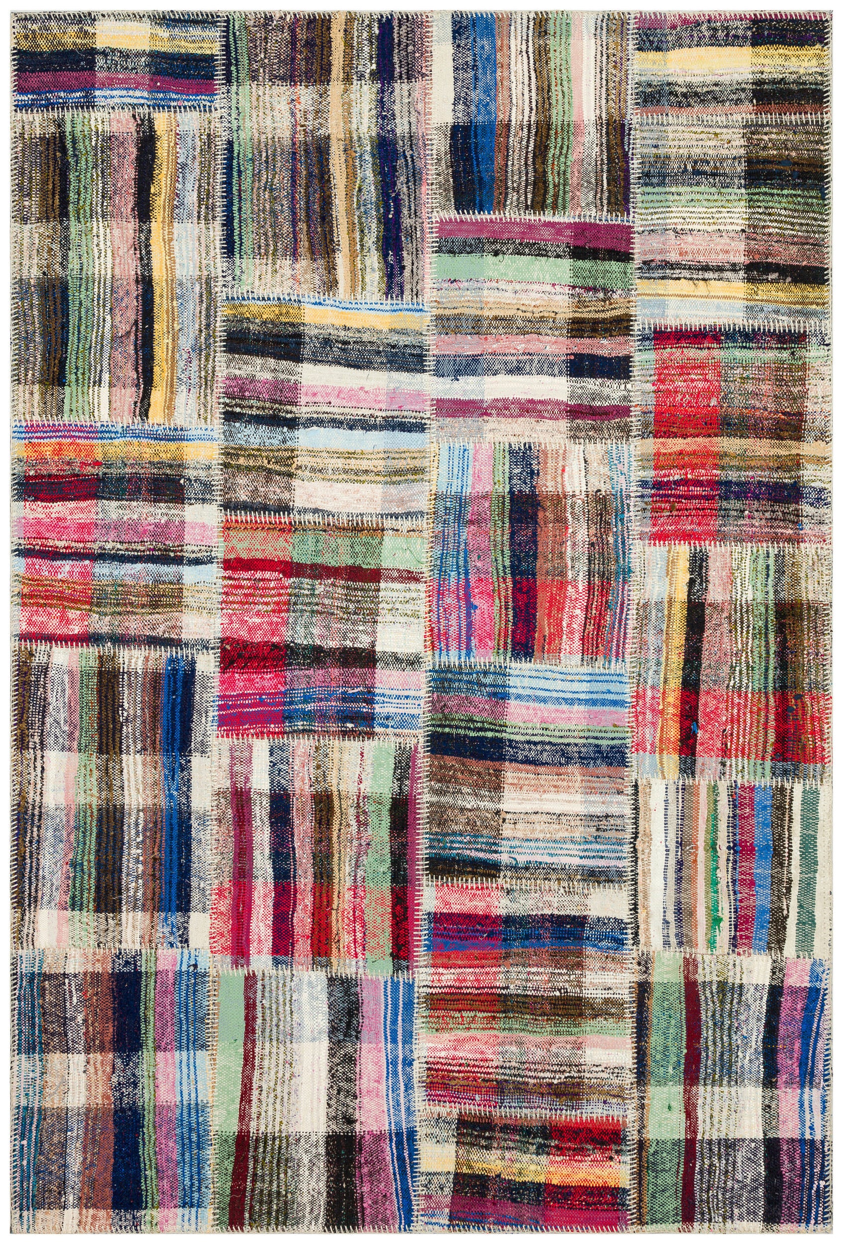 Striped Over Dyed Kilim Patchwork Unique Rug 5'2'' x 7'9'' ft 158 x 235 cm