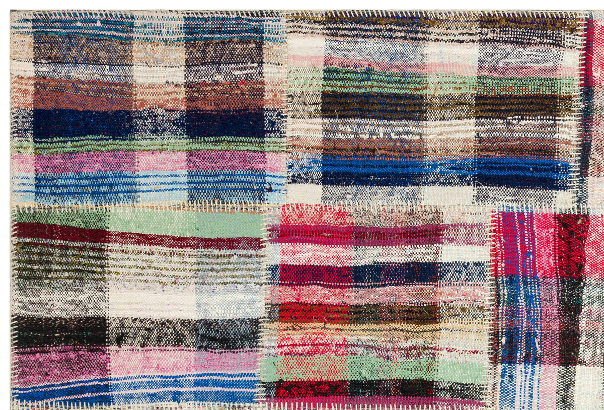 Striped Over Dyed Kilim Patchwork Unique Rug 5&#39;2&#39;&#39; x 7&#39;9&#39;&#39; ft 158 x 235 cm