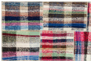 Striped Over Dyed Kilim Patchwork Unique Rug 5'2'' x 7'9'' ft 158 x 235 cm