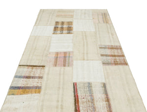 Striped Over Dyed Kilim Patchwork Unique Rug 4'8'' x 7'6'' ft 142 x 228 cm