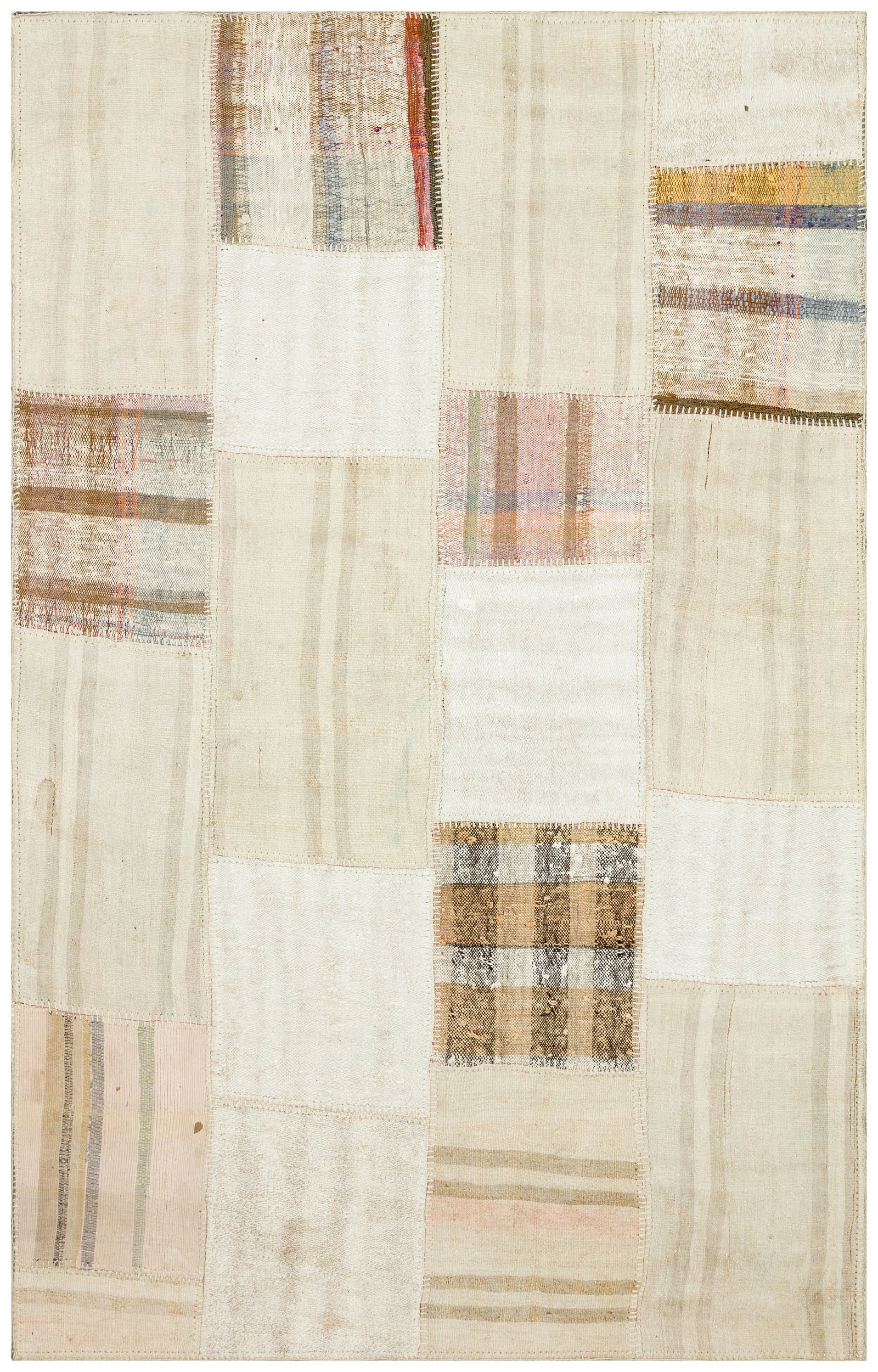 Striped Over Dyed Kilim Patchwork Unique Rug 4'8'' x 7'6'' ft 142 x 228 cm