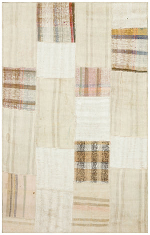 Striped Over Dyed Kilim Patchwork Unique Rug 4'8'' x 7'6'' ft 142 x 228 cm