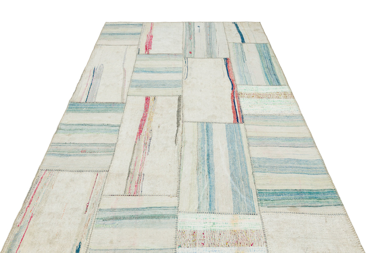 Striped Over Dyed Kilim Patchwork Unique Rug 5&#39;3&#39;&#39; x 7&#39;10&#39;&#39; ft 161 x 239 cm