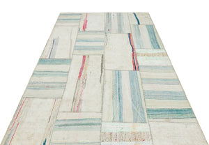 Striped Over Dyed Kilim Patchwork Unique Rug 5'3'' x 7'10'' ft 161 x 239 cm