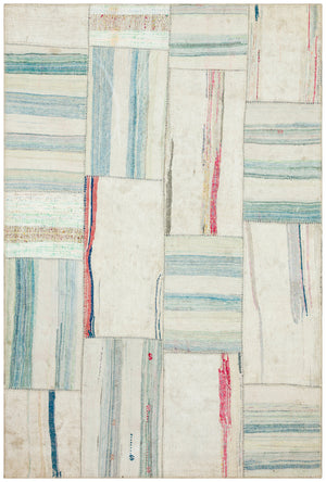 Striped Over Dyed Kilim Patchwork Unique Rug 5'3'' x 7'10'' ft 161 x 239 cm